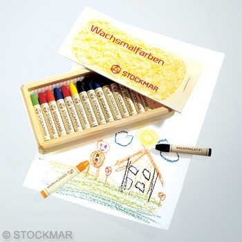 Мелки восковые пальчиковые Stoсkmar (Штокмар), набор 16 цветов, деревянный кофр
