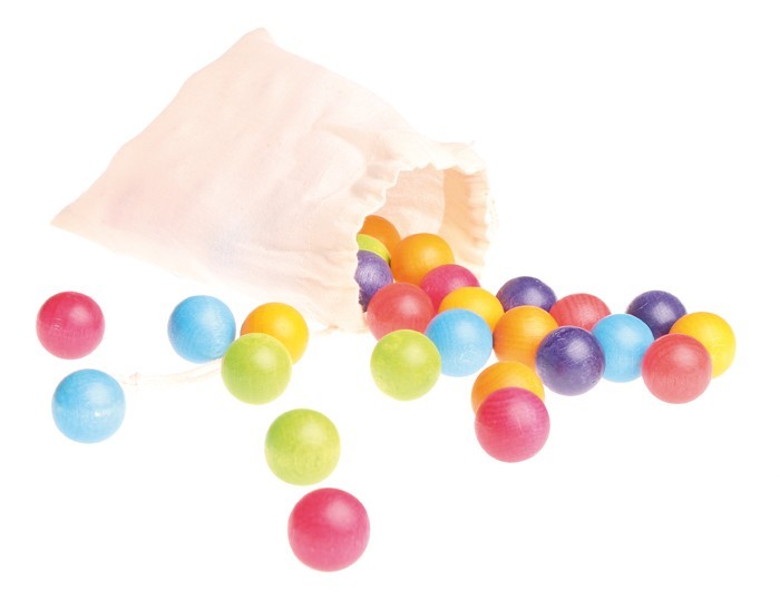 35 разноцветных шариков, в маленьком мешочке, 7 цветов