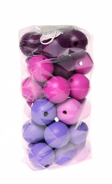 30 деревянных бусин, цветовая гамма фиолетово-розовая, 20 мм